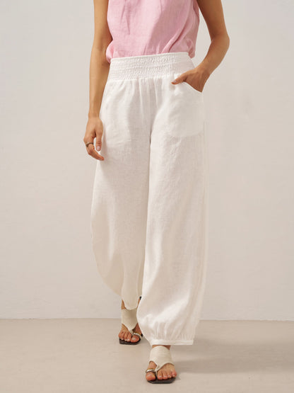 Presley | Women’s Linen Broad Elastic Waistband Pants