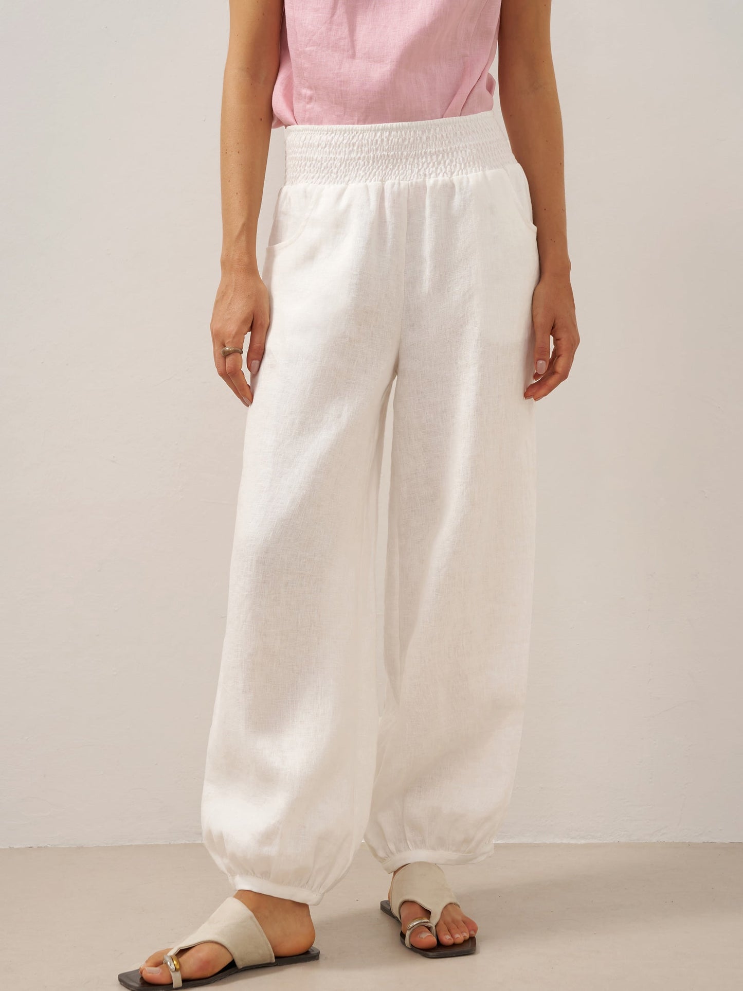 Presley | Women’s Linen Broad Elastic Waistband Pants
