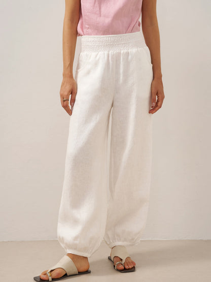 Presley | Women’s Linen Broad Elastic Waistband Pants