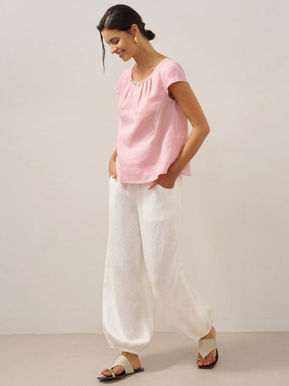 Presley | Women’s Linen Broad Elastic Waistband Pants