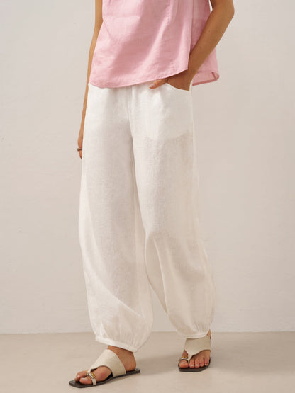 Presley | Women’s Linen Broad Elastic Waistband Pants