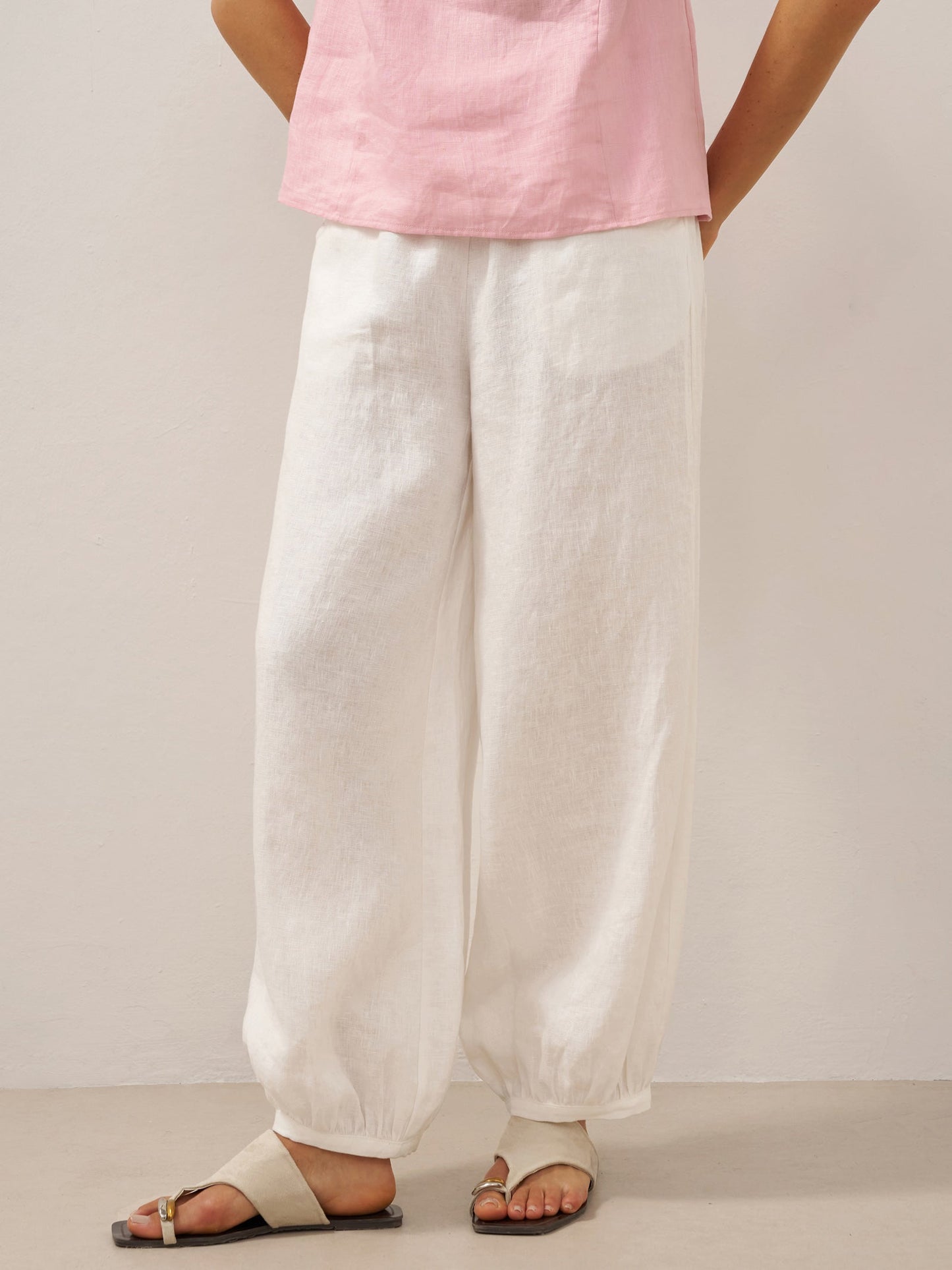 Presley | Women’s Linen Broad Elastic Waistband Pants