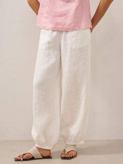 Presley | Women’s Linen Broad Elastic Waistband Pants