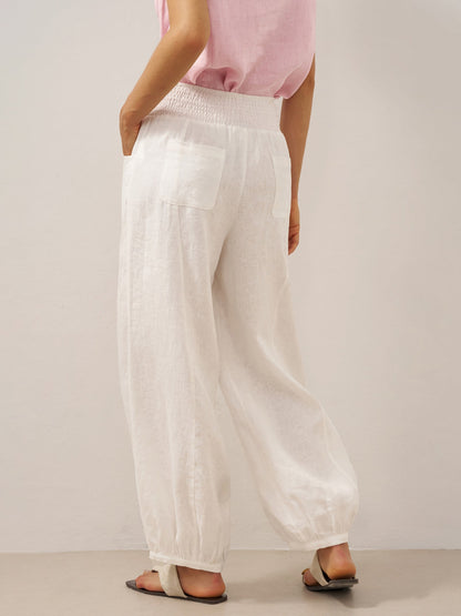 Presley | Women’s Linen Broad Elastic Waistband Pants