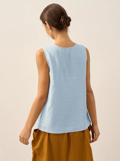 Delia | Women’s Linen Button-Down Sleeveless Blouse