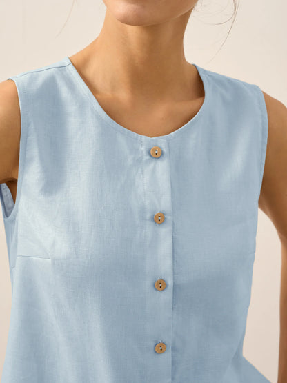 Delia | Women’s Linen Button-Down Sleeveless Blouse