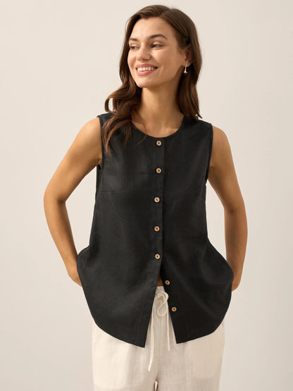 Delia | Women’s Linen Button-Down Sleeveless Blouse