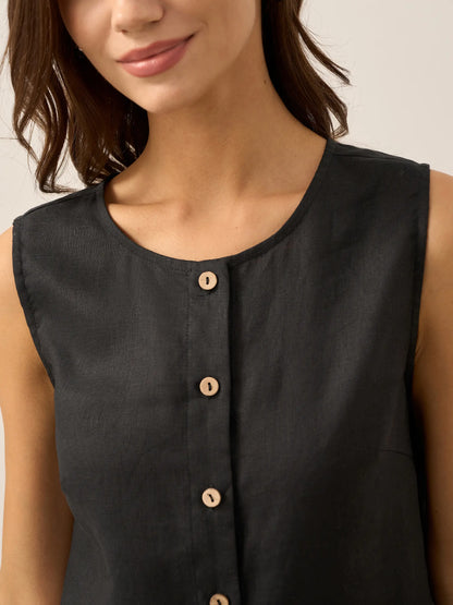Delia | Women’s Linen Button-Down Sleeveless Blouse