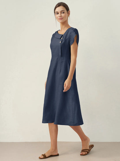 Hadley | Women’s Linen Crescent Collar Flutter Sleeve Midi Dress