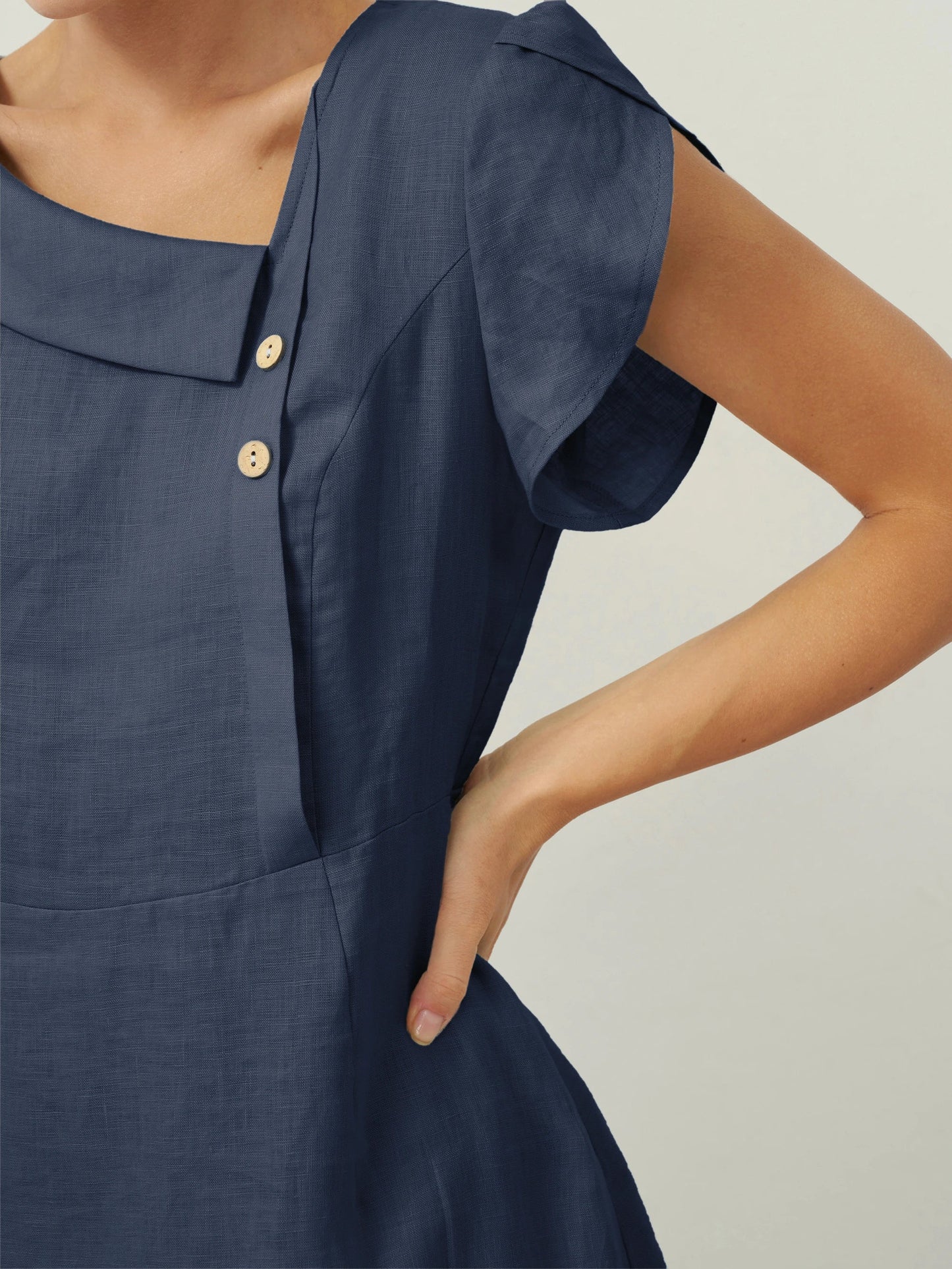 Hadley | Women’s Linen Crescent Collar Flutter Sleeve Midi Dress