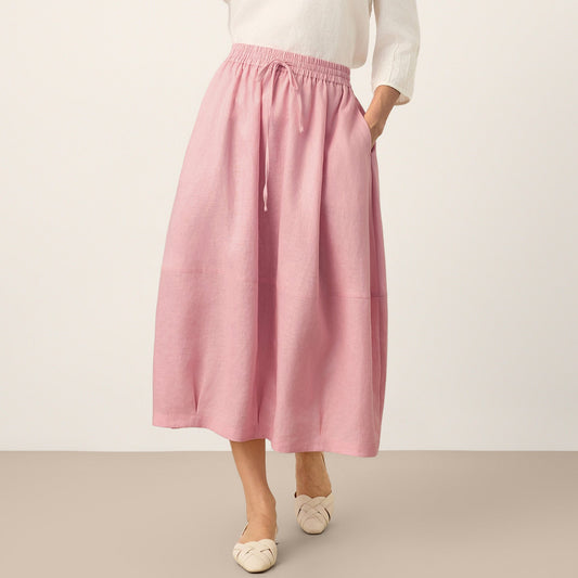 Reese | Women’s Blush Linen Drawstring Lantern Pocket Maxi Skirt