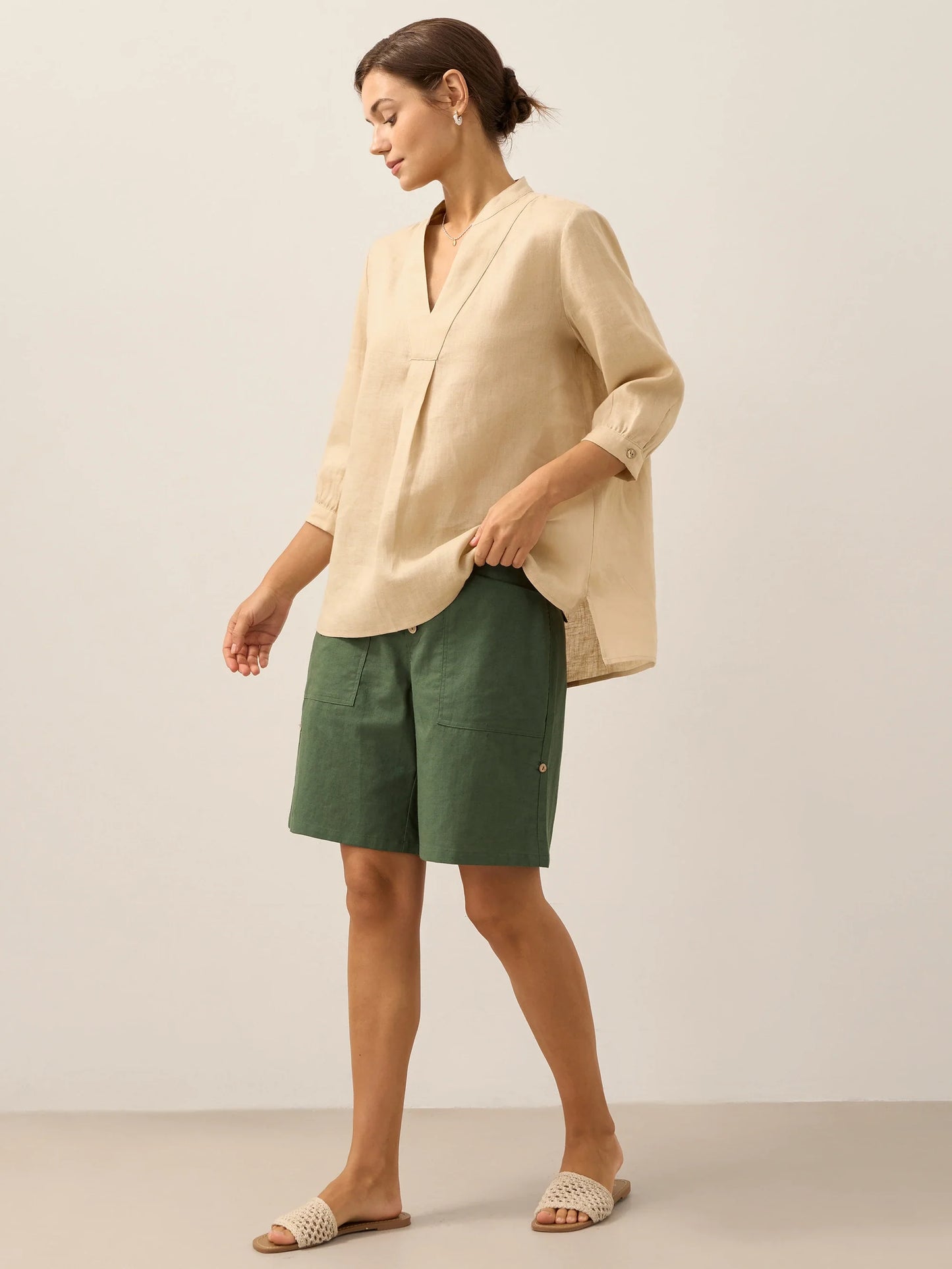 Miranda | Women’s Linen Split V-Neck Dress Blouse
