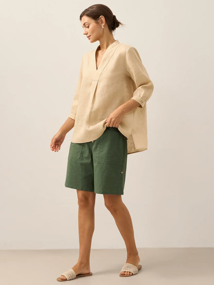 Miranda | Women’s Linen Split V-Neck Dress Blouse