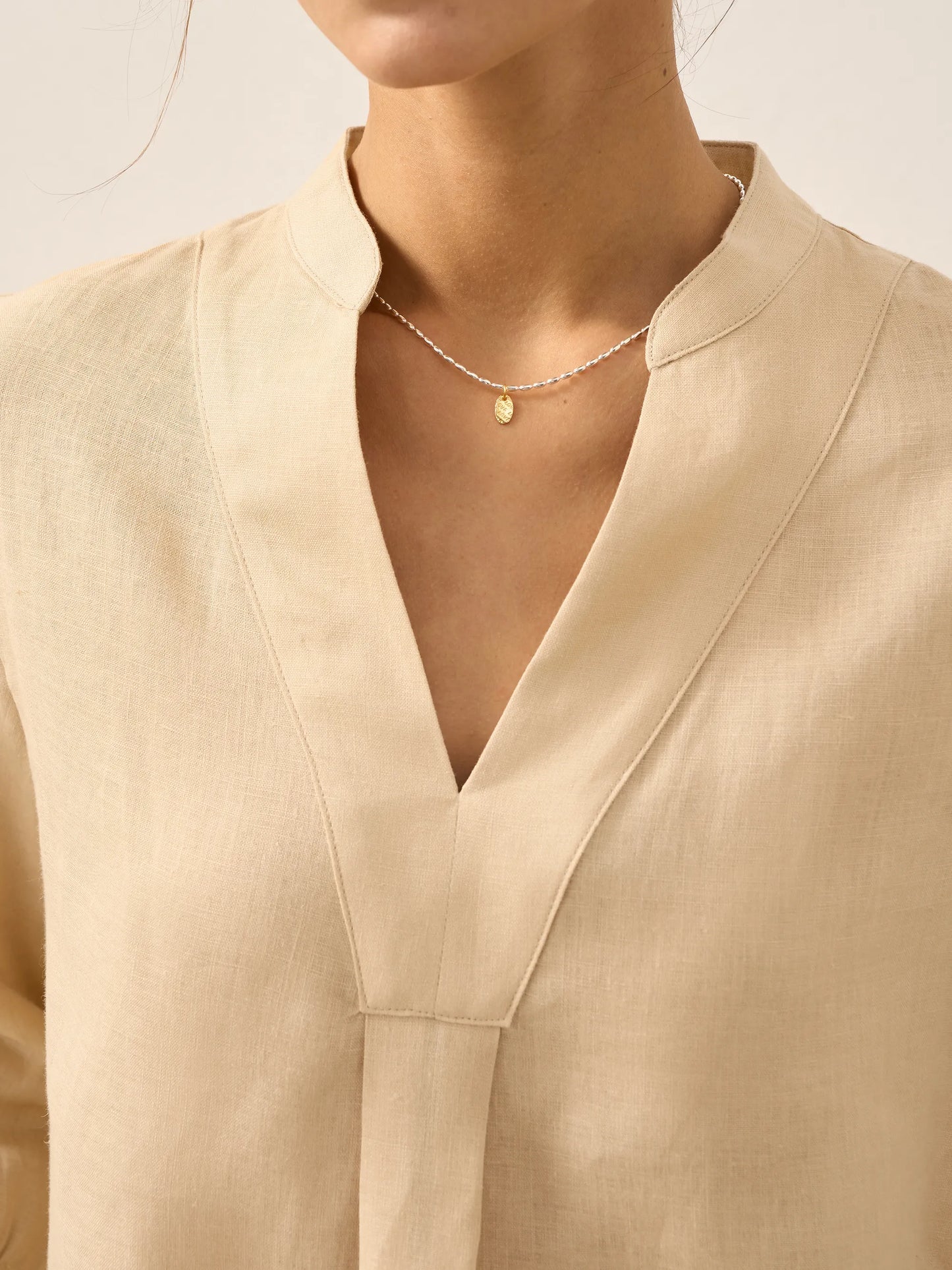Miranda | Women’s Linen Split V-Neck Dress Blouse