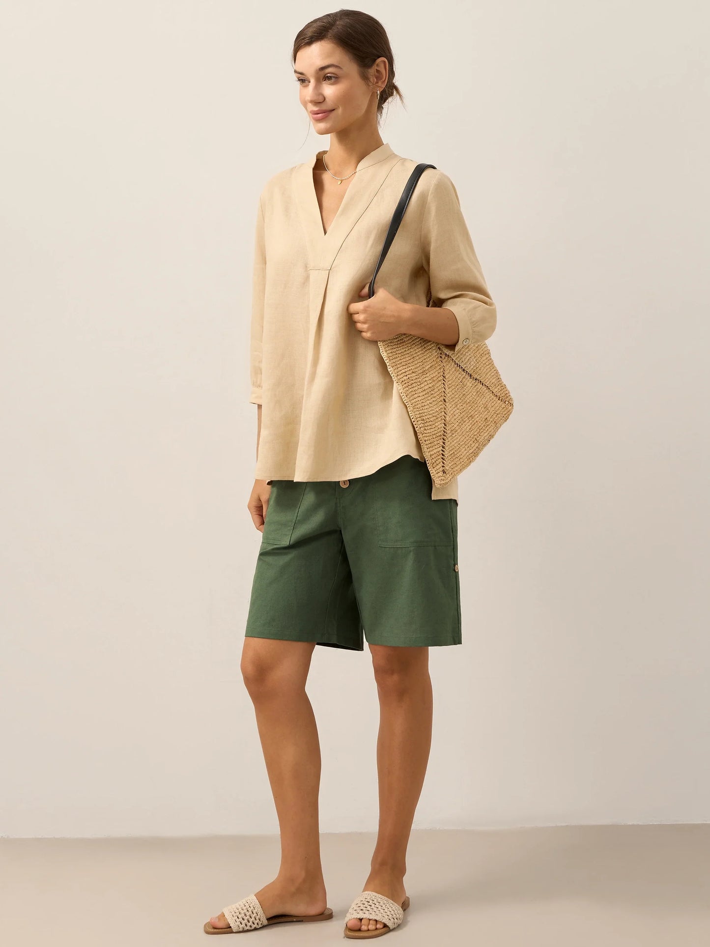 Miranda | Women’s Linen Split V-Neck Dress Blouse