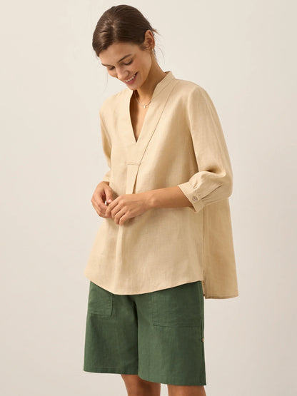 Miranda | Women’s Linen Split V-Neck Dress Blouse