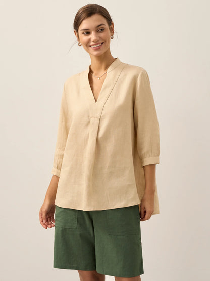 Miranda | Women’s Linen Split V-Neck Dress Blouse
