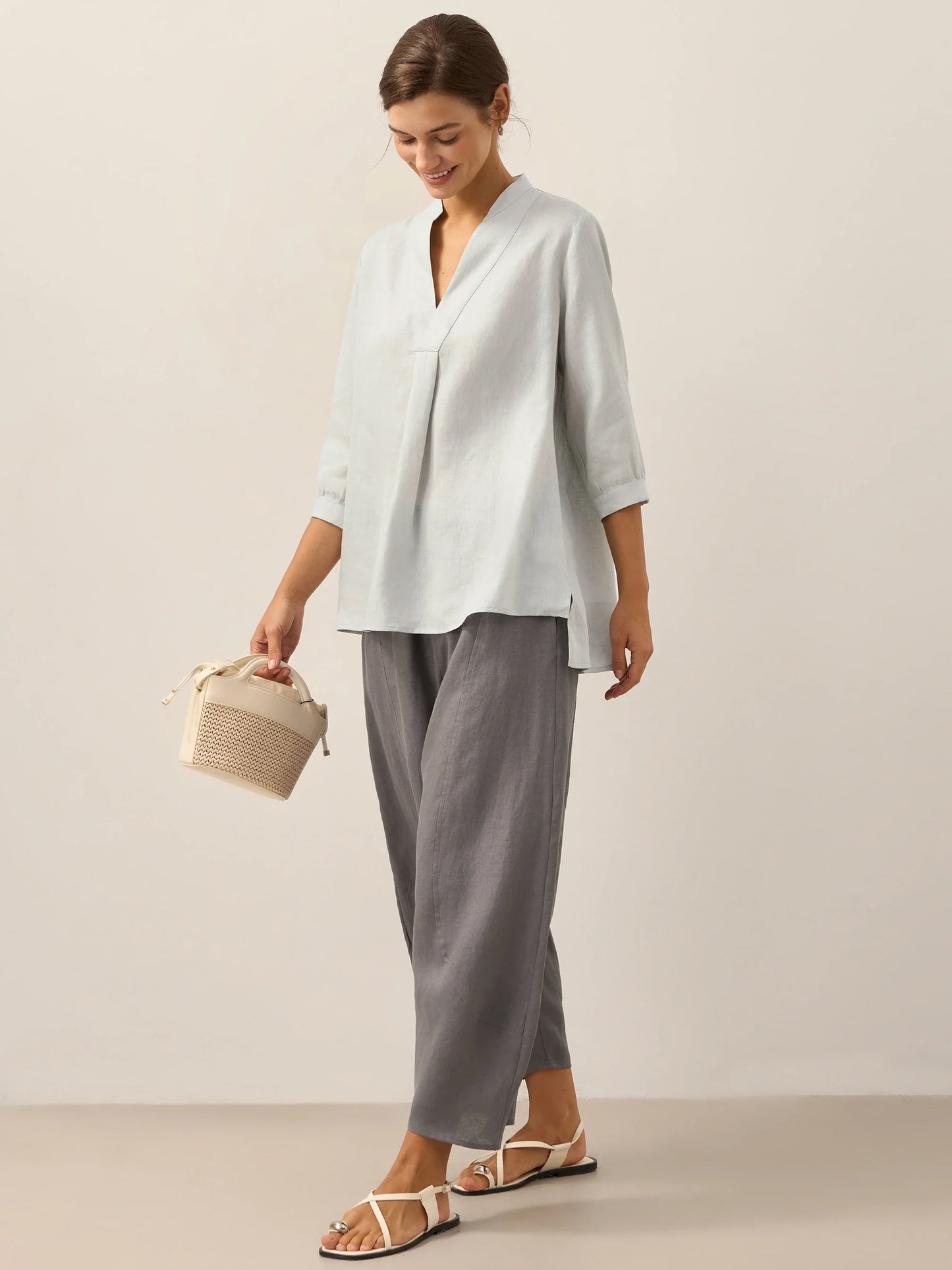 Miranda | Women’s Linen Split V-Neck Dress Blouse