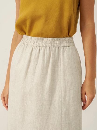 Kaitlyn | Women’s Linen Elastic Waist Beaded Slit Midi Skirt