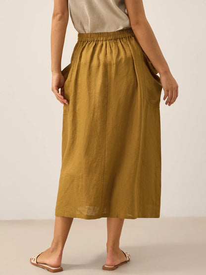 Parker | Women’s Linen Checked Elastic Waist Midi Skirt