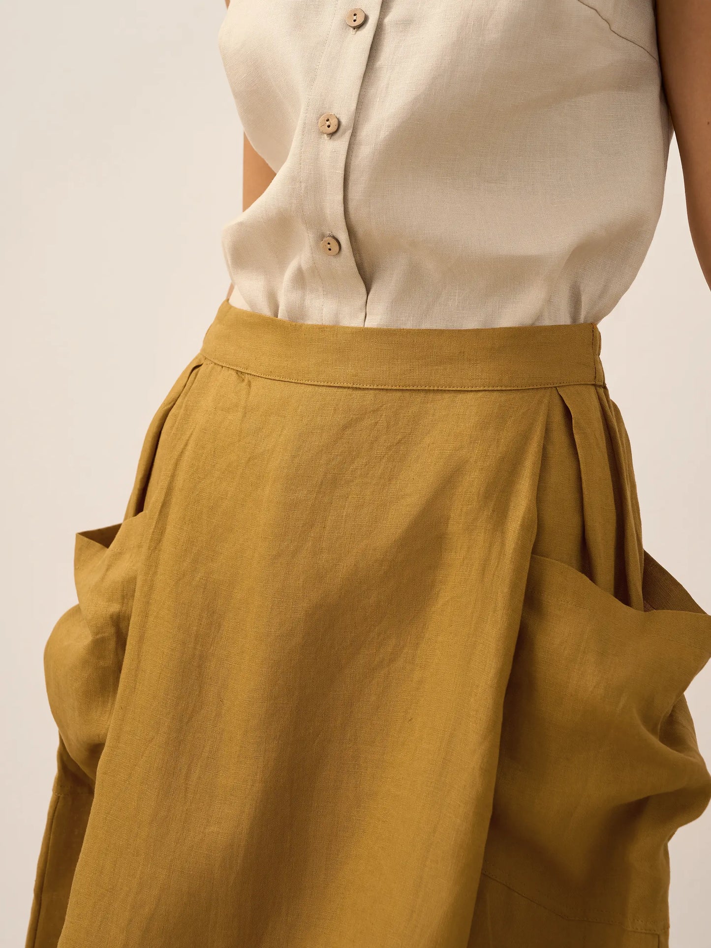 Parker | Women’s Linen Checked Elastic Waist Midi Skirt