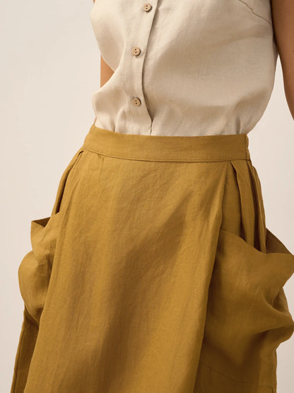 Parker | Women’s Linen Checked Elastic Waist Midi Skirt