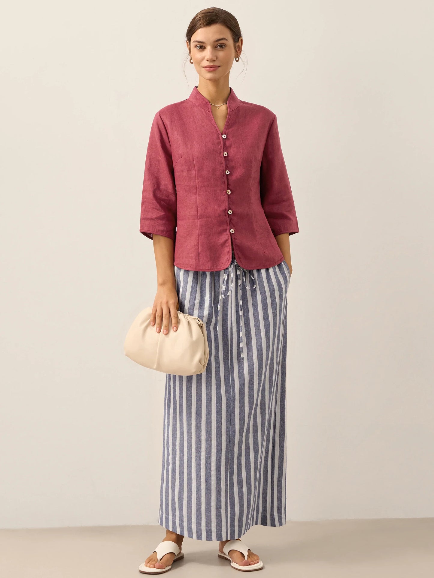 Imogen | Women’s Linen Hand Button Fitted Blouse