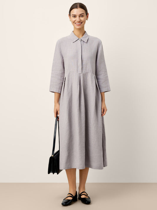 Ariadne | Women’s Linen Inverted Pleat Curved Seam Maxi Dress