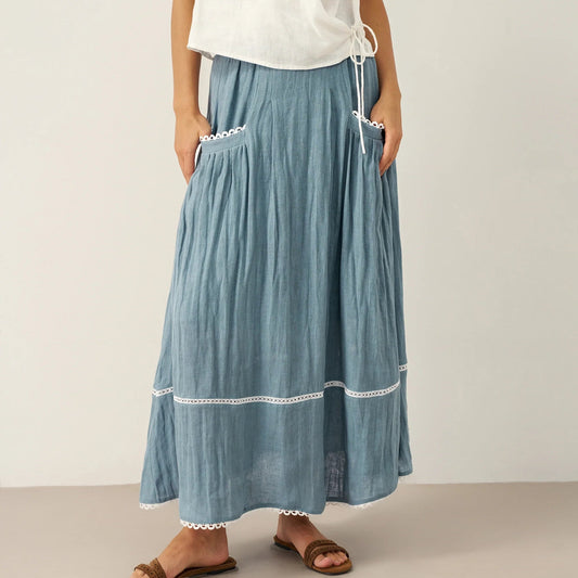Marisol | Women’s Linen Lace-Up Pocket Maxi Skirt