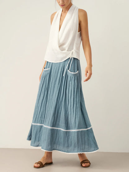 Marisol | Women’s Linen Lace-Up Pocket Maxi Skirt