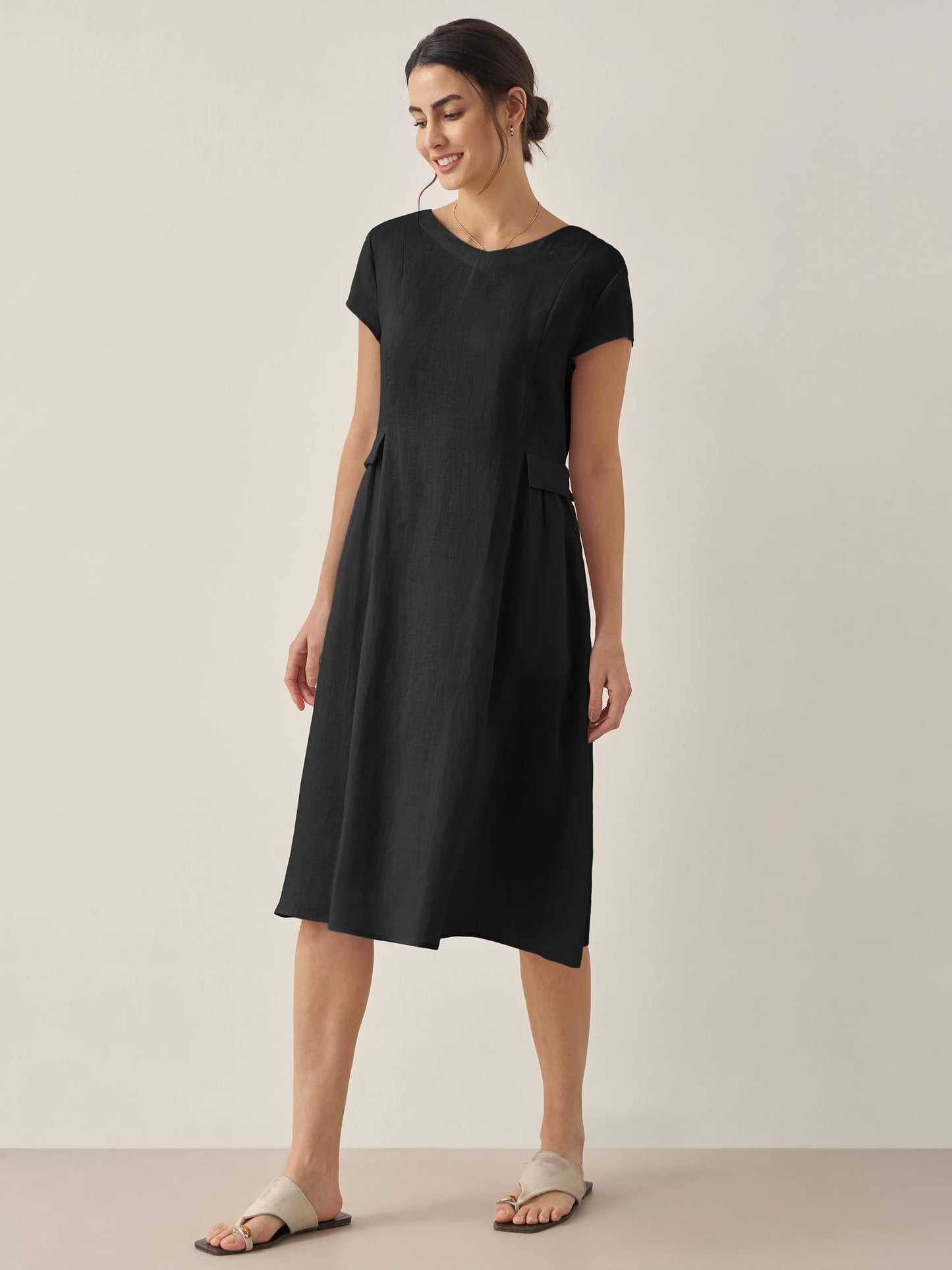 Cecily | Women’s Linen Summer V-Neck Fit-And-Flare Dress