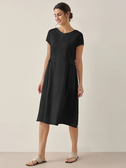 Cecily | Women’s Linen Summer V-Neck Fit-And-Flare Dress
