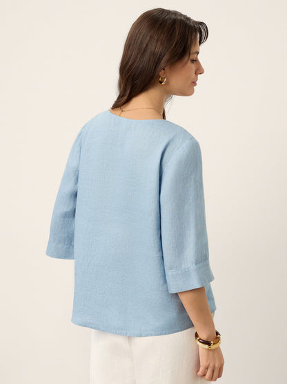 Skylar | Women’s Linen Split Neck Inverted Pleat Blouse