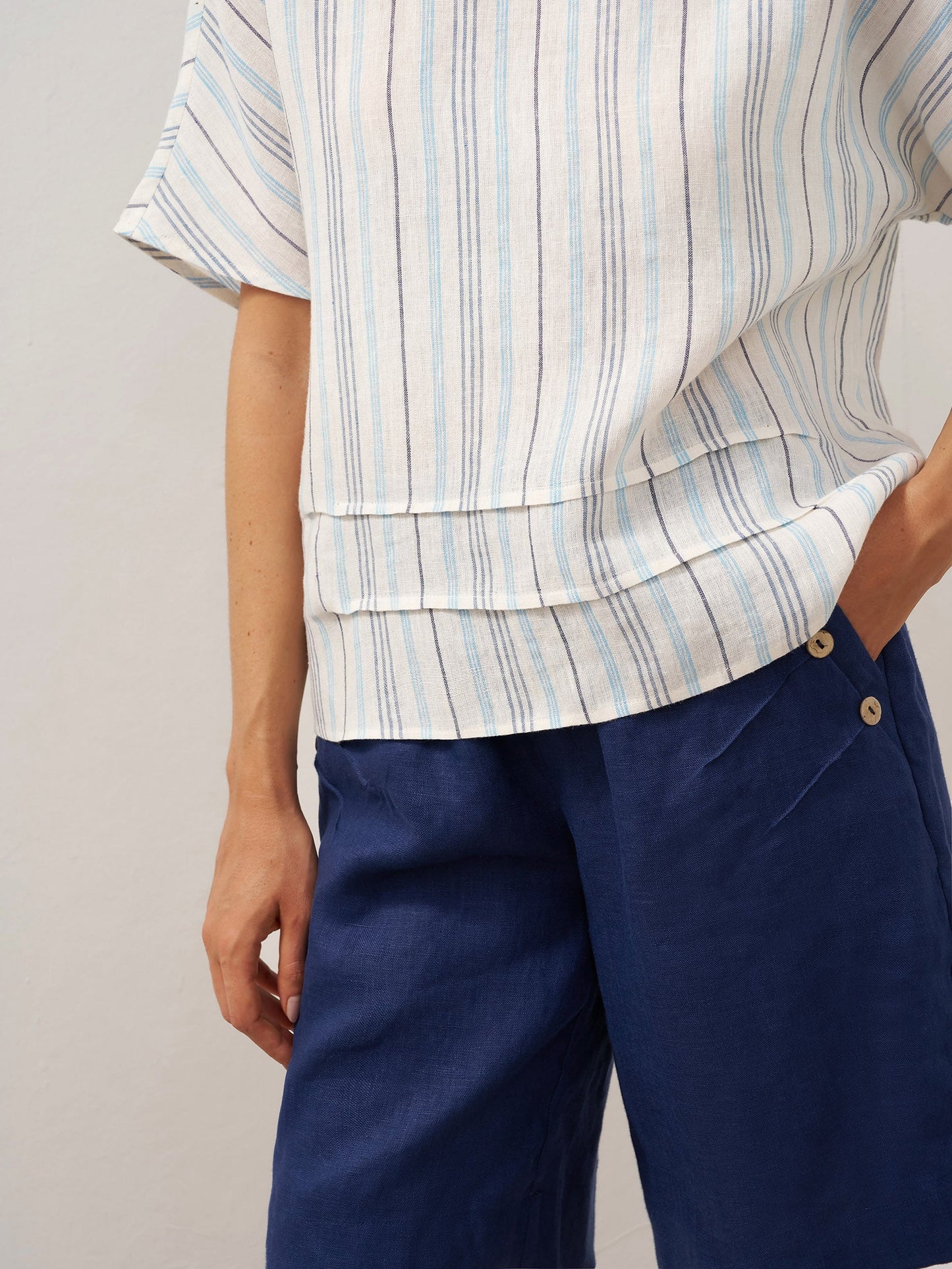 Elspeth | Women’s Linen Pleated Striped Pullover Top