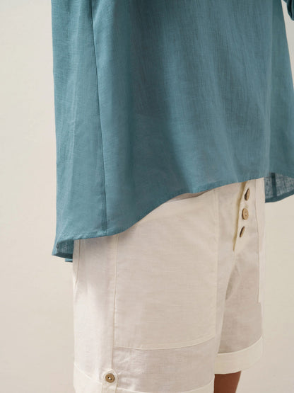 Moira | Women’s Linen Round Neck Asymmetrical Hem Blouse