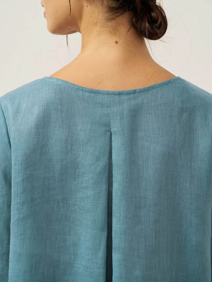 Moira | Women’s Linen Round Neck Asymmetrical Hem Blouse