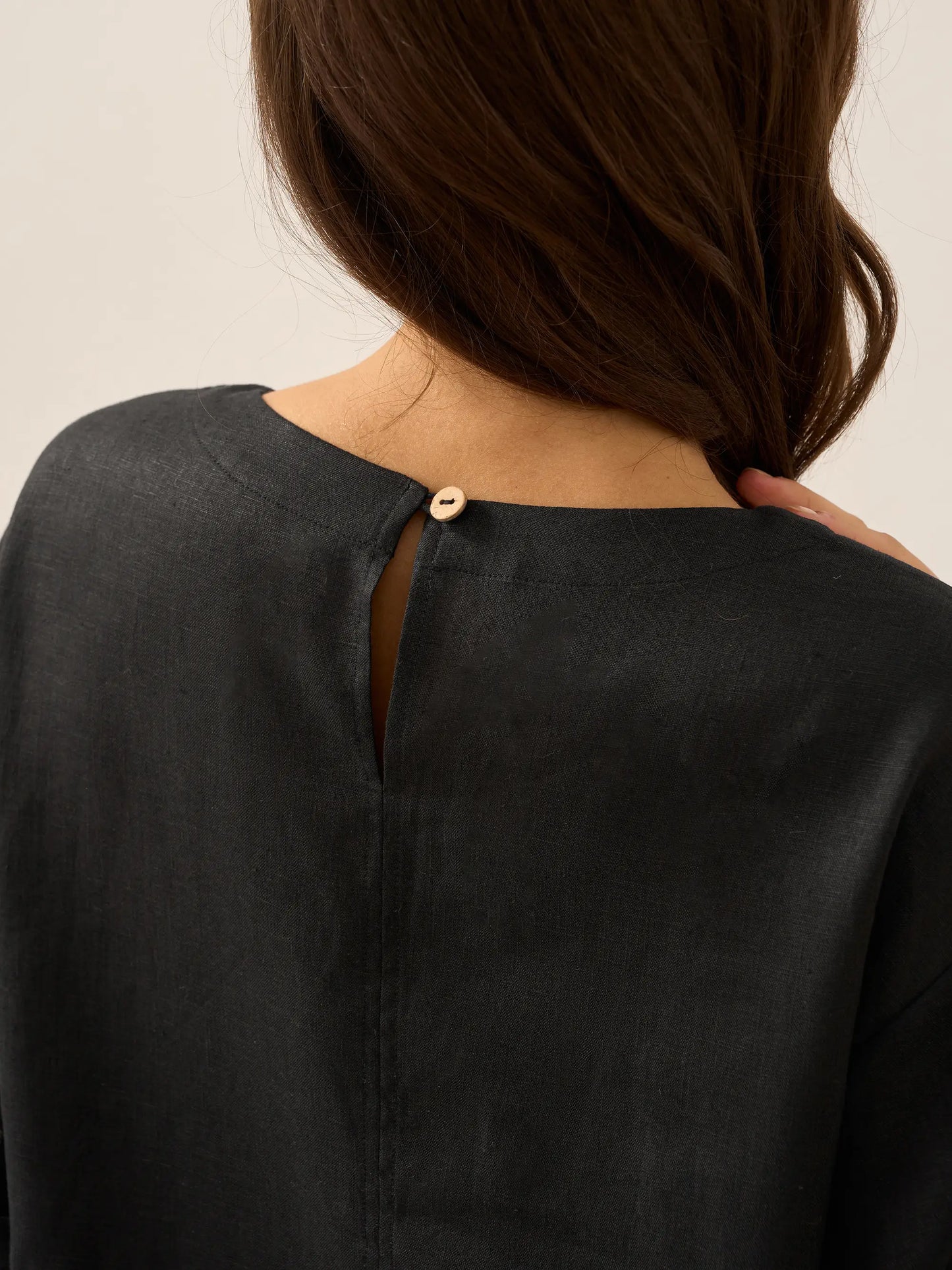Delaney | Women’s Linen Round Neck Button Detail Midi Dress