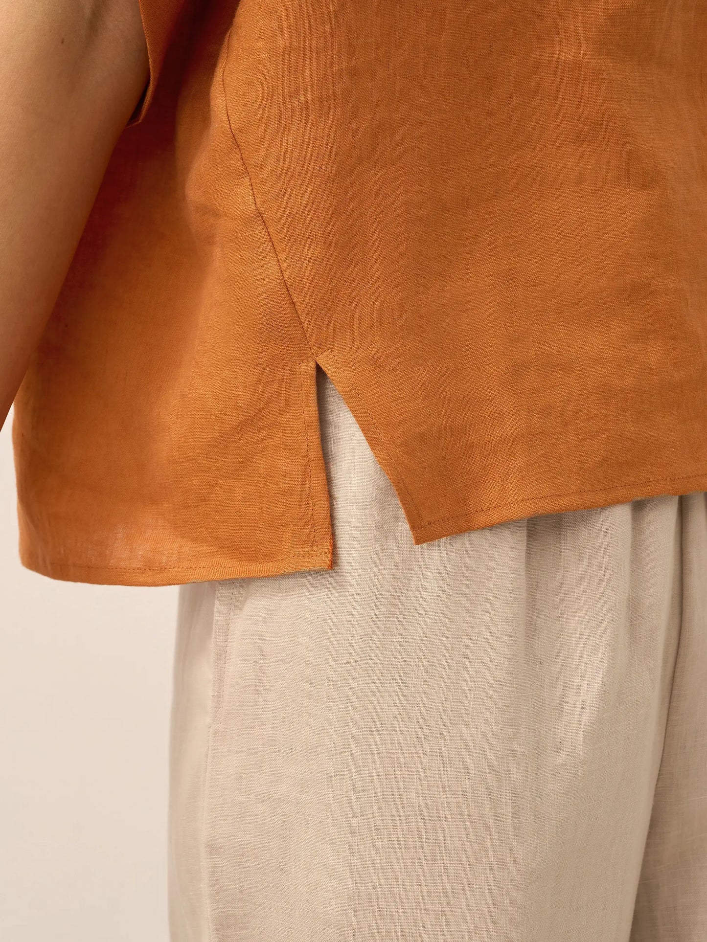 Marley | Women’s Linen Round Neck Petal Sleeve Blouse