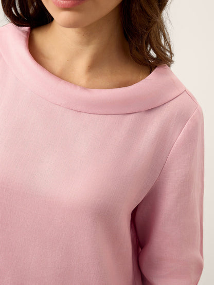 Alliah | Women’s Blush Linen Tie-Back Midi Dress