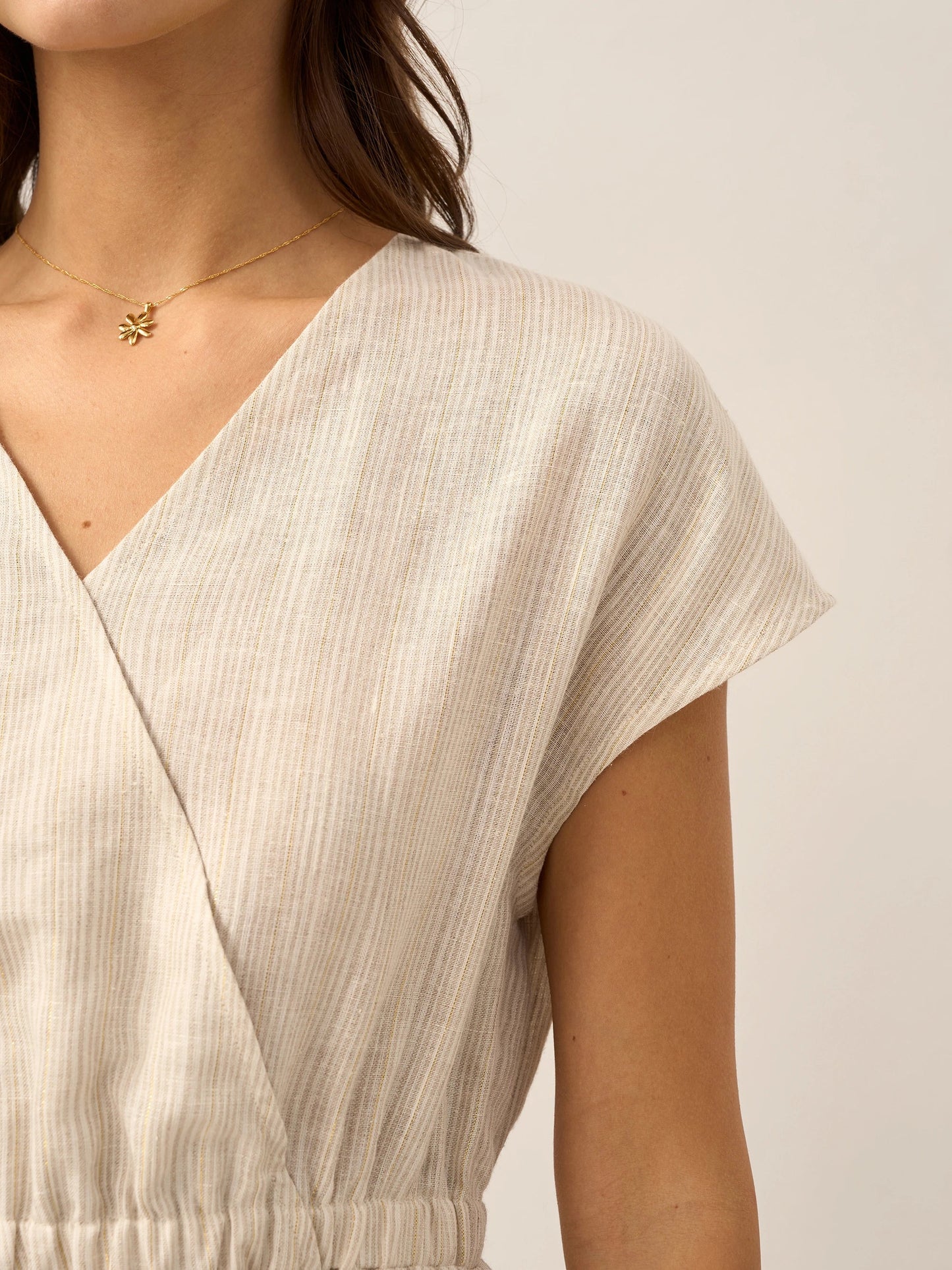 Serena | Women’s Linen Striped Elastic-Waist Midi Dress