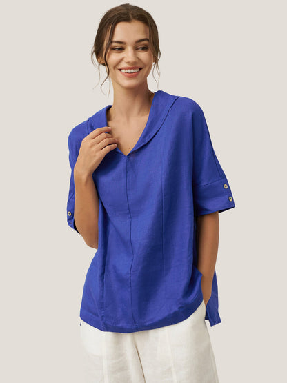 Jolene | Women’s Linen V-Neck Short Sleeve Blouse