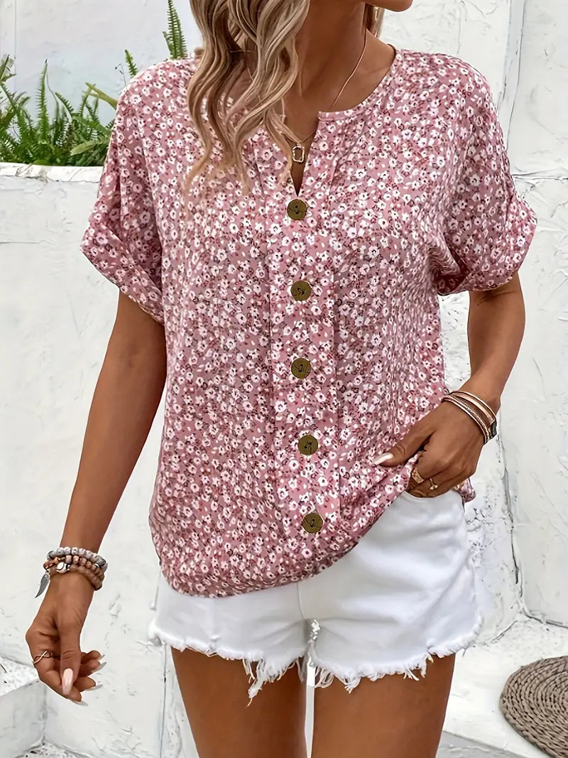 Mallory | Women’s Summer Floral Short Sleeve Button Top