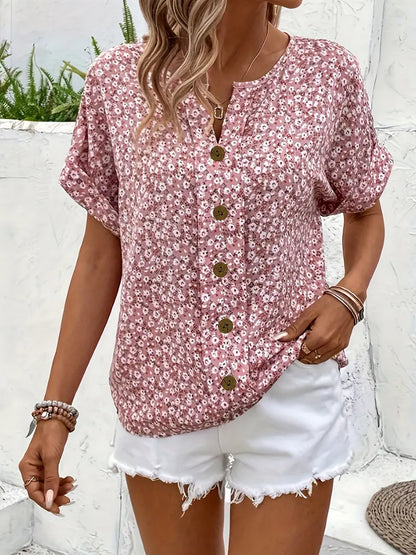Mallory | Women’s Summer Floral Short Sleeve Button Top