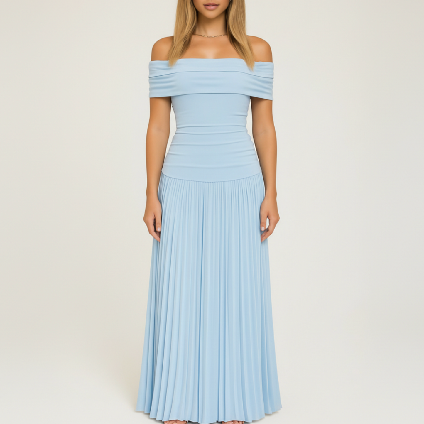 Odette | Women’s Pleated Off-Shoulder Maxi Dress for Wedding Guests