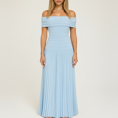 Odette | Women’s Pleated Off-Shoulder Maxi Dress for Wedding Guests