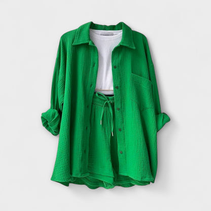 Jane | Women’s Elegant Linen Shirt And Shorts Co-Ord Set