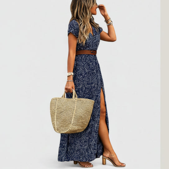 Elowyn | Women’s Floral Belted Side-Slit Maxi Dress