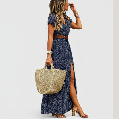 Elowyn | Women’s Floral Belted Side-Slit Maxi Dress