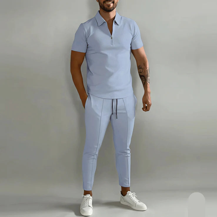 Brian | Men’s Zip Polo Shirt and Tapered Pants 2-Piece Set