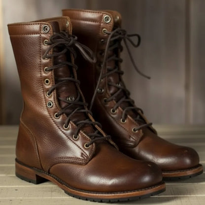 Mary | Women’s Leather Boots with Round Toe and Mid-Height Shaft